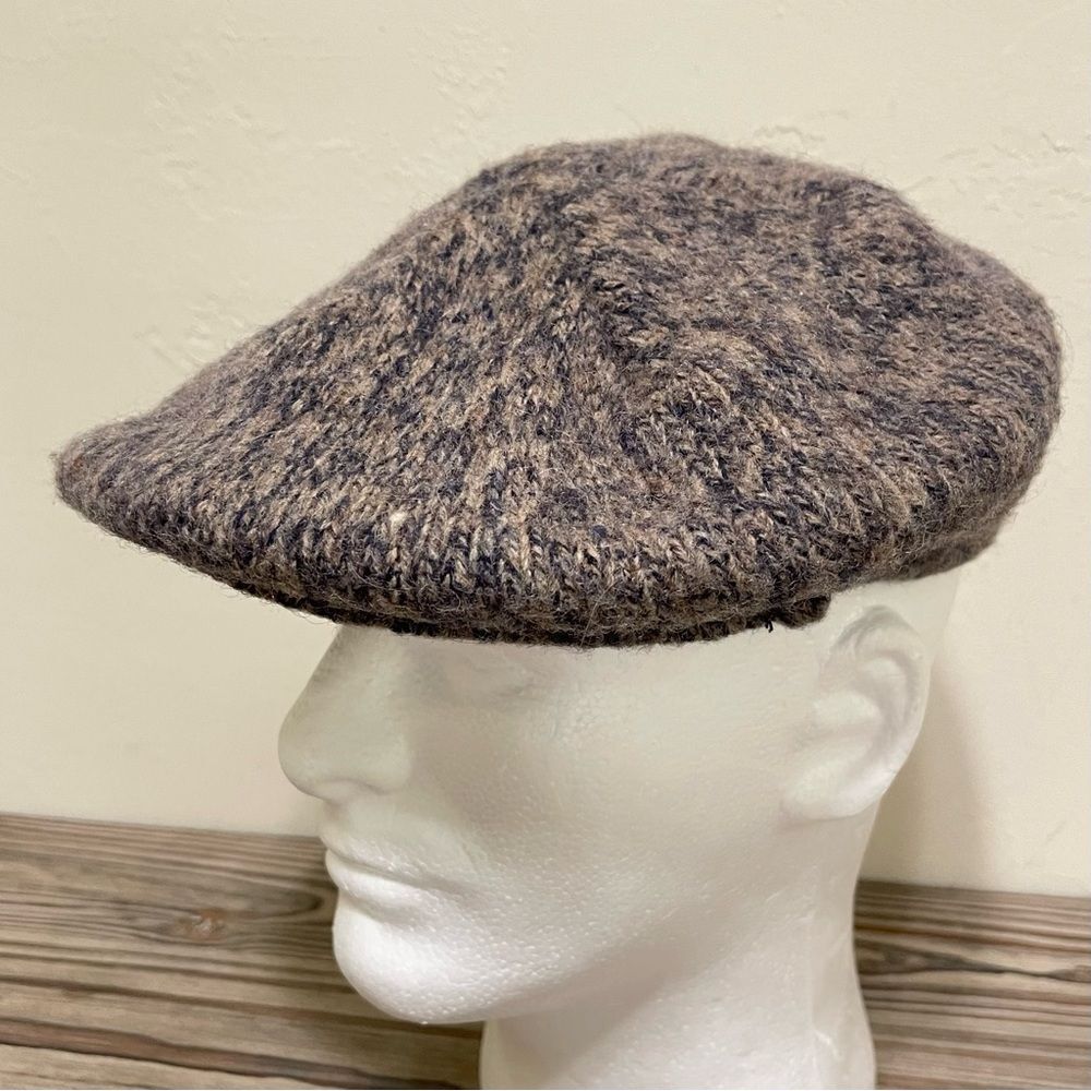 Vintage Wool Blend Flat Cap Black Grey Brown Knit Fall Winter Packable Stretch